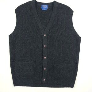 Vintage Pendleton Button-Up Sweater Vest Men Large Dark Gray Shetland Wool
